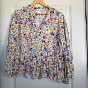 Lavender Brown Multicolor Floral Blouse